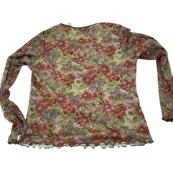 Liz Claiborne Floral Print Long Sleeve Top XL Polyester Vintage 90s Y2k Style - Picture 7 of 7